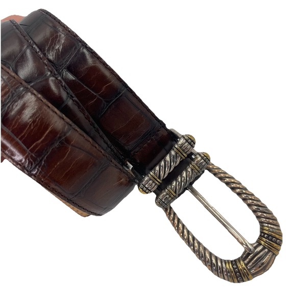 Fossil 90s Western Belt Brown Croc Leather Embossed  2-Tone Buckle Size Small - Picture 6 of 14